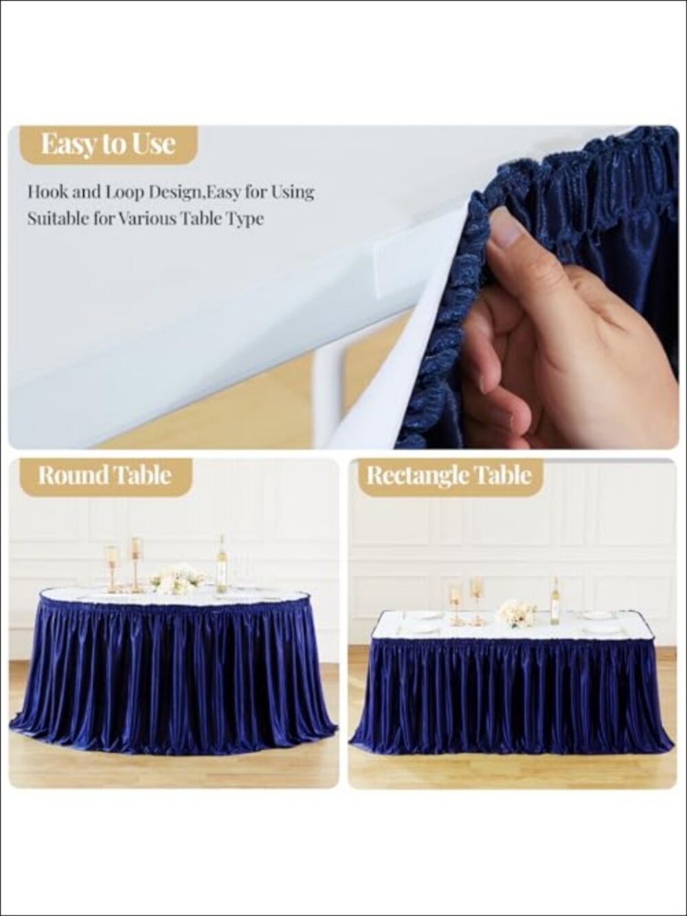 9ft Satin Table Skirt Polyester Wrinkle-Free Ruffle Decor for Rectangular Round - Picture 3 of 6